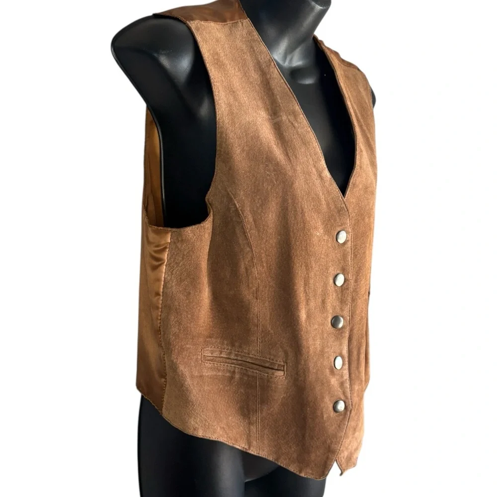 Gitano vintage Brown Women's button down genuine leather western Vest sz M - Picture 3 of 6